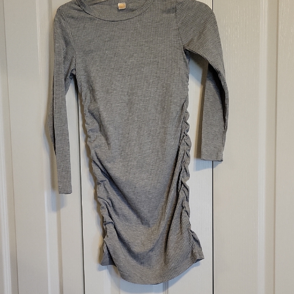 Gray Long Sleeve Ruched Dress Girls Size 8